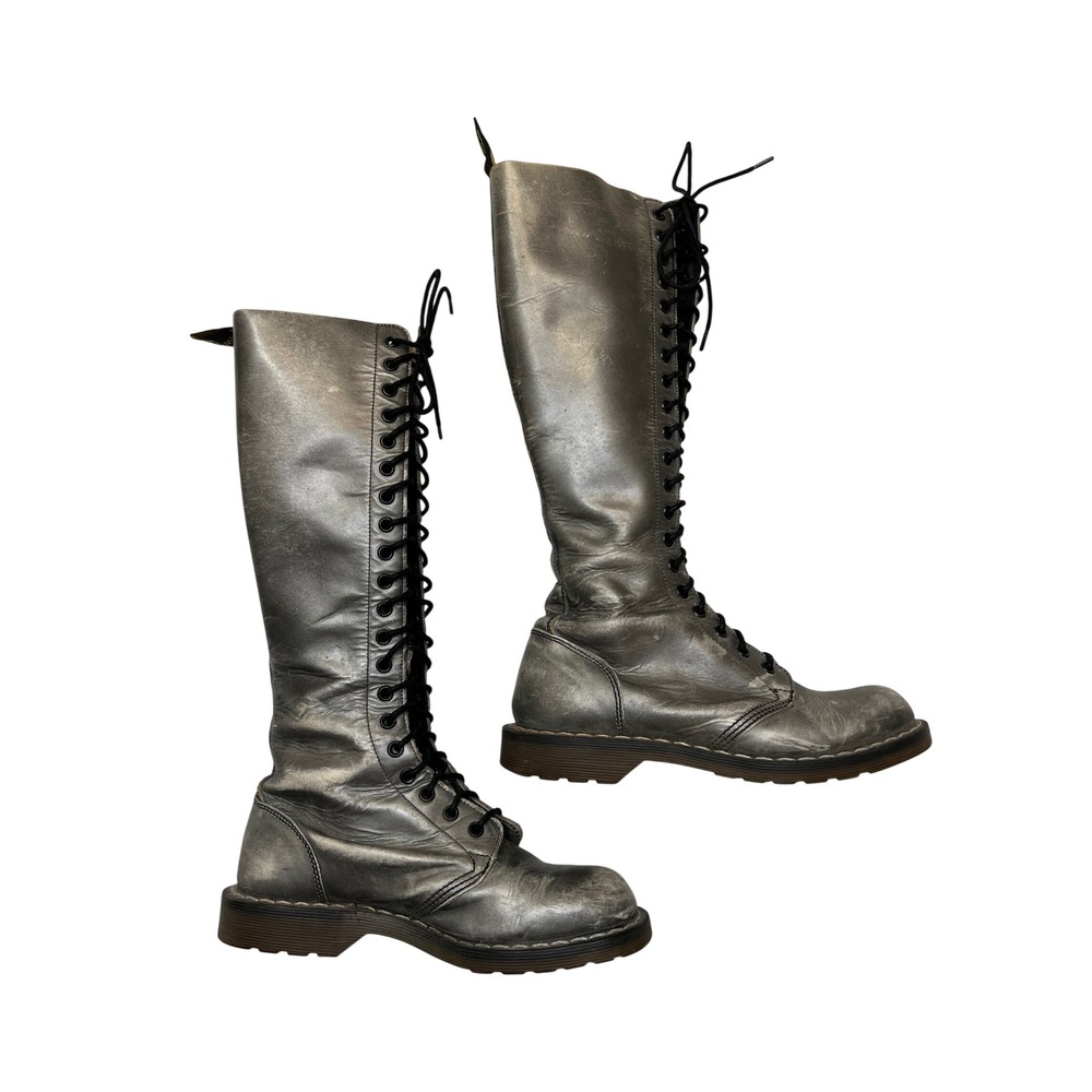 Dr. Martens Vintage Silver Tall Lace Up Boots Made in England Women's 6 (UK 4)
